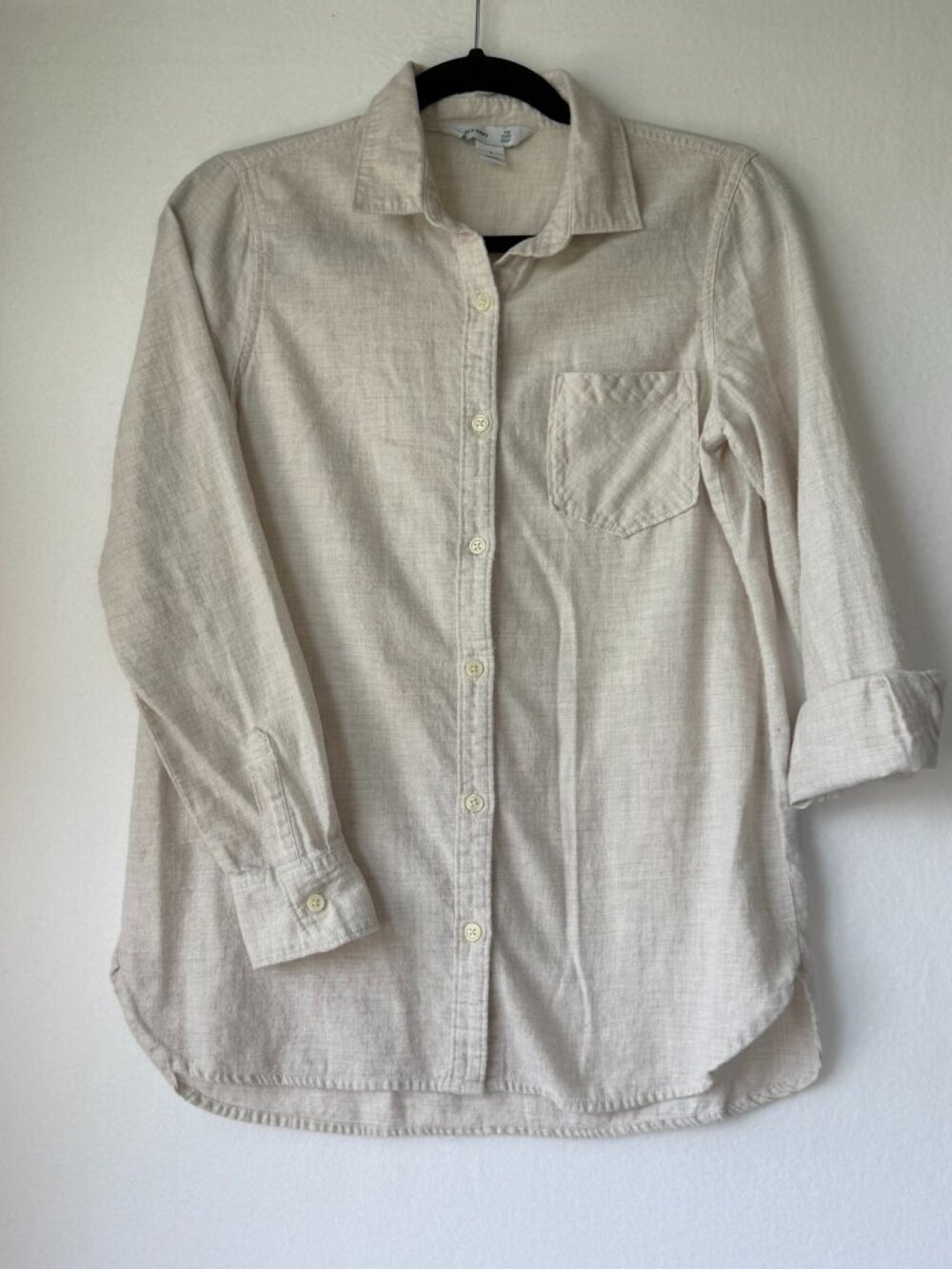 Old Navy The Tunic Shirt Small Cream Long Sleeve Button Up 100% Cotton